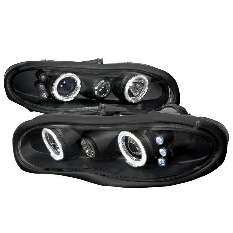 1998-2002 Chevy Camaro Halo LED Black Projector Headlights - LHP-CMR98HJM-TM