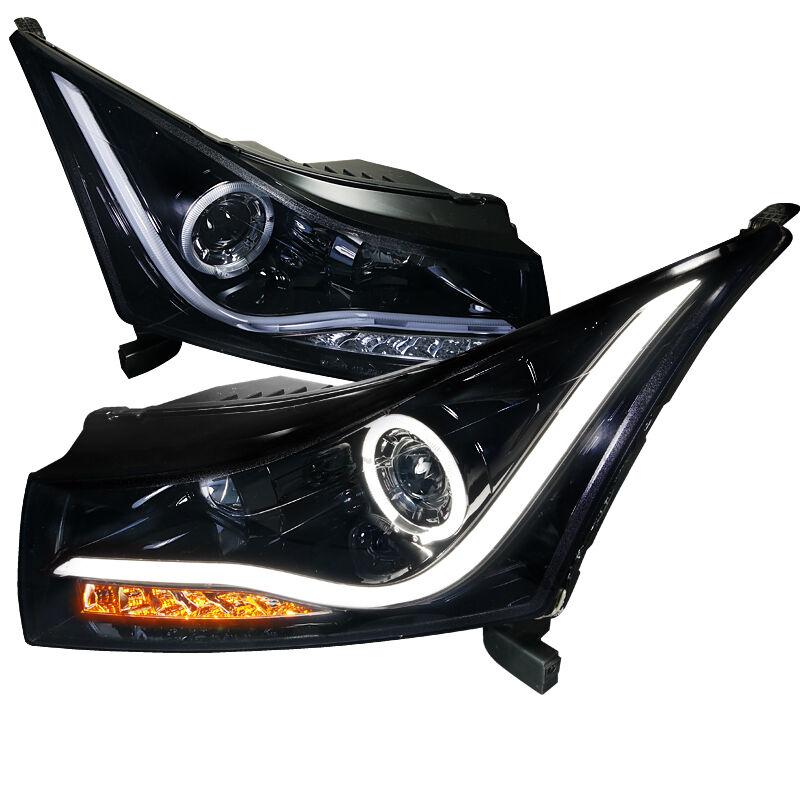 2011-2014 Chevy Cruze DRL Gloss-Black-Smoke Projector Headlights - LHP-CRU11