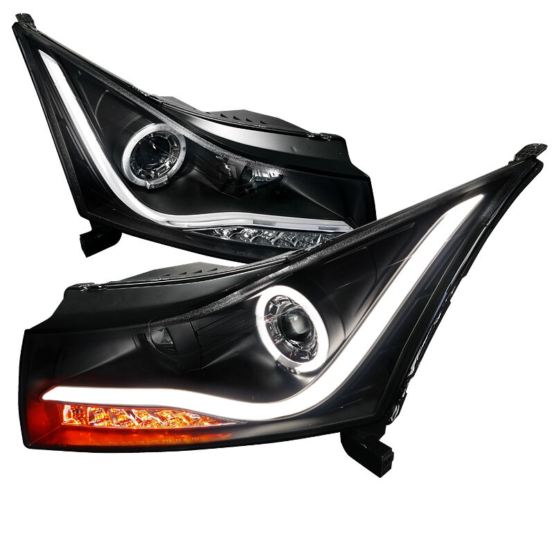 2011-2014 Chevy Cruze DRL LED Black Projector Headlights - LHP-CRU11JM-TM