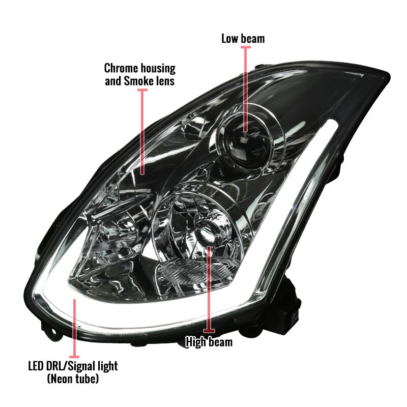 2003-2007 Infiniti G35 2DR Gunmetal Sequential Projector Fits Factory Xenon Headlights