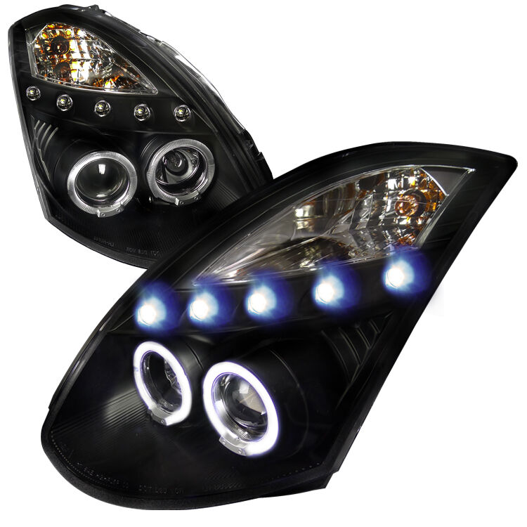 2003-2007 Infiniti G35 2DR Coupe Halo Black Projector Headlights - LHP-G35032JM-
