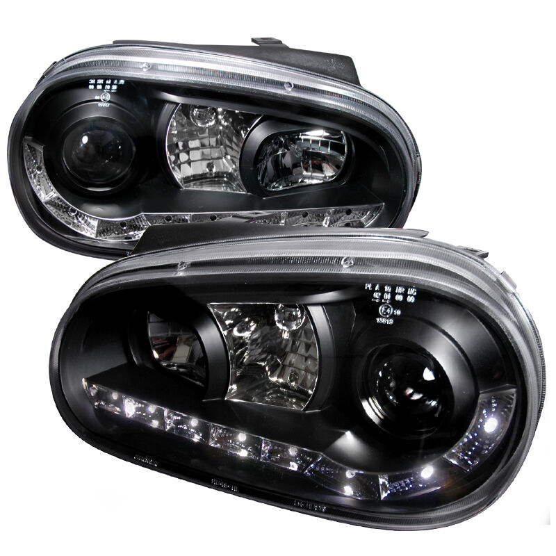 1999-2005 VW Golf LED DRL Black Projector Headlights - LHP-GLF99JM-8-TM