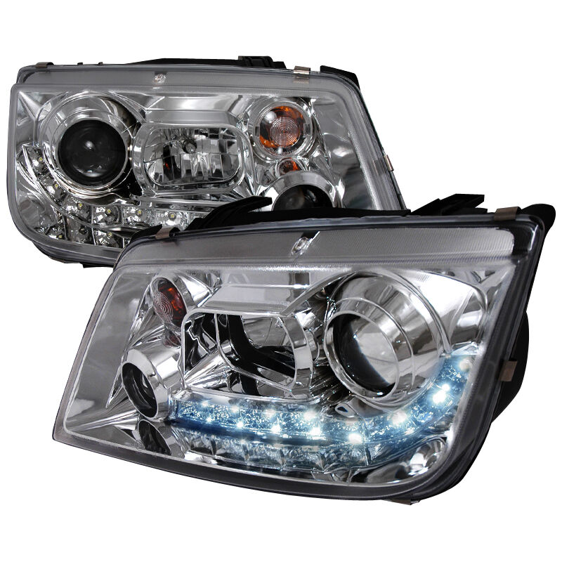 1999-2004 VW Jetta LED DRL R8 LED Chrome Projector Headlights - LHP-JET99-8-TM