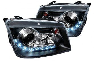 1999-2004 VW Jetta LED DRL Black Projector Headlights - LHP-JET99JM-8-TM