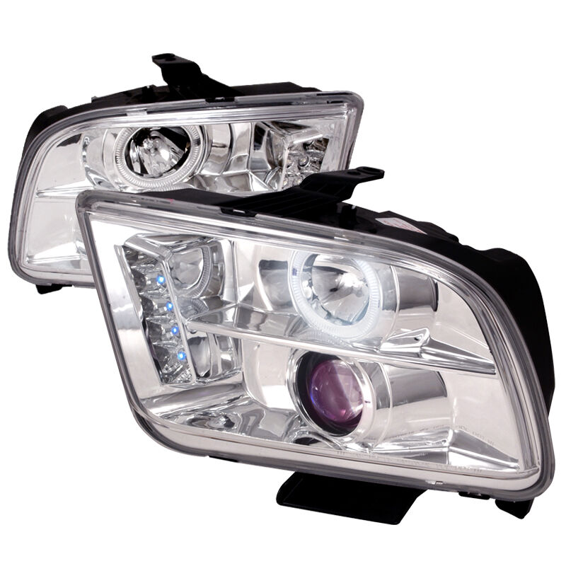 2005-2009 Ford Mustang Halo LED Chrome Projector Headlights - LHP-MST05-TM