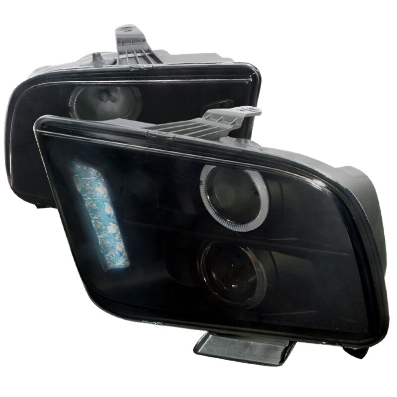 2005-2009 Ford Mustang Halo LED Smoke Projector Headlights - LHP-MST05G-TM