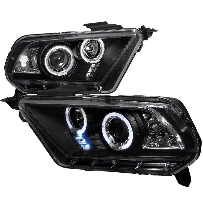 2010-2014 Ford Mustang Halo Black Projector Headlights - LHP-MST10JM-TM