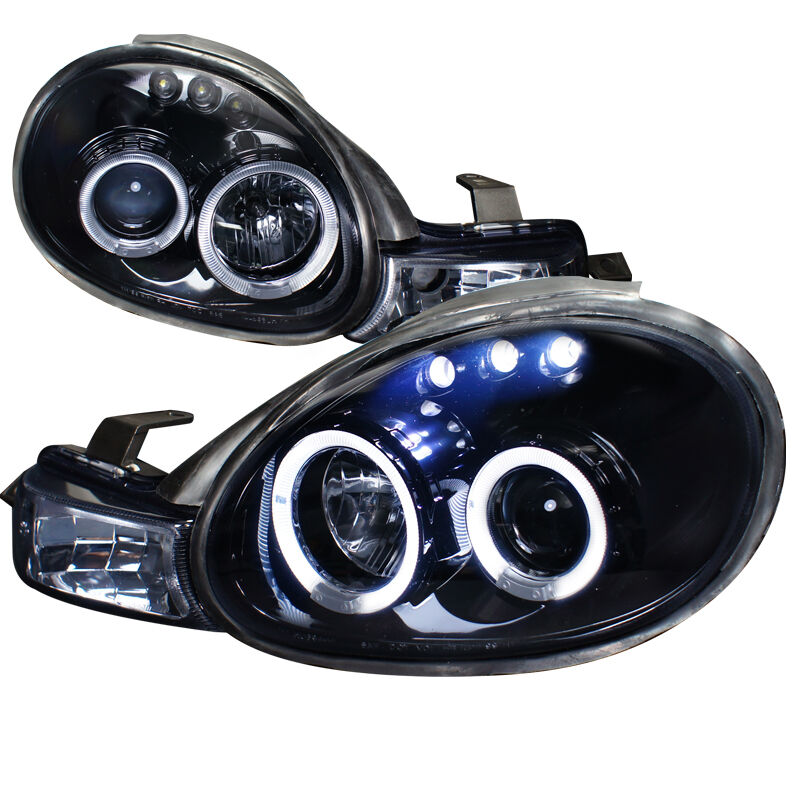 2000-2002 Dodge Neon Halo Gloss-Black-Smoke Projector Headlights - LHP-NEO00G-TM