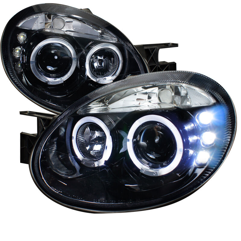 2003-2005 Dodge Neon Halo LED Gloss-Black-Smoke Projector Headlights - LHP-NEO03