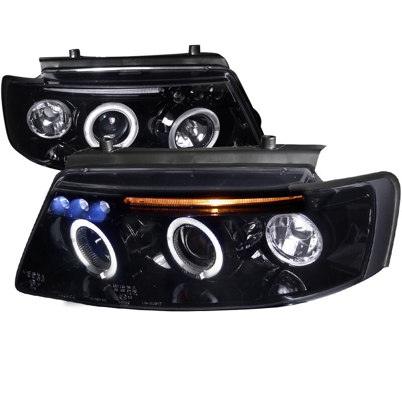 1997-2000 VW Passat Halo Gloss-Black-Smoke Projector Headlights - LHP-PAS97G-TM