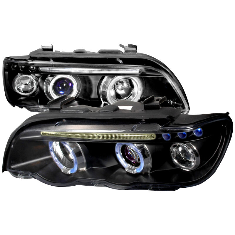 2001-2003 BMW X5 E53 Halo LED Black Projector Headlights - LHP-X500JM-TM