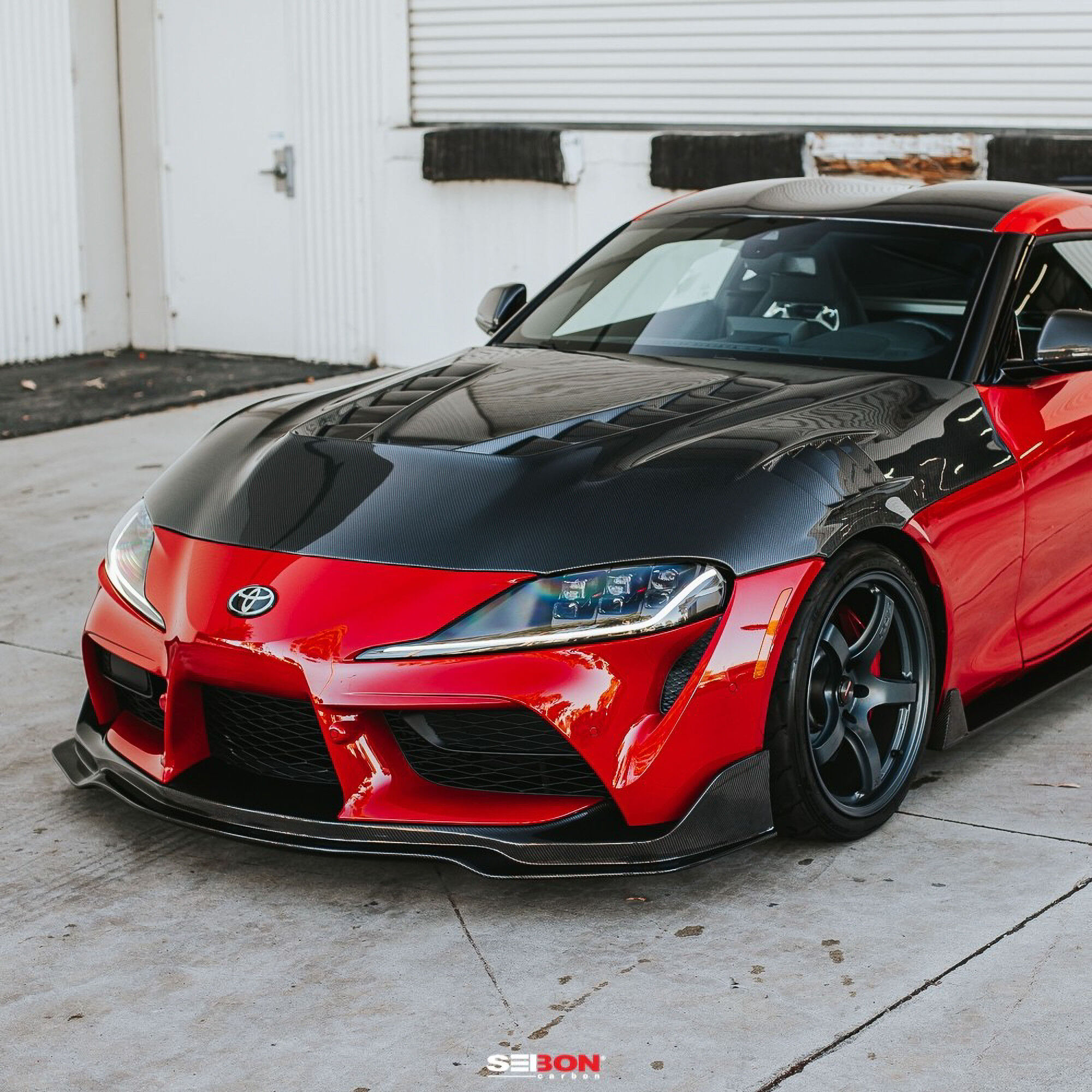 2020-2024 Toyota GR Supra TV Style double Sided Carbon Fiber Hood by Seibon