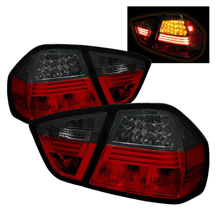 2006-2008 BMW E90 3 Series Red/Smoke LED Tail Lights - 111-BE9006-LED-RS