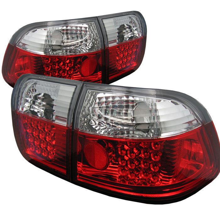 1996-2000 Honda Civic 3DR Red/Clear LED Tail Lights - 111-HC96-3D-LED-RC