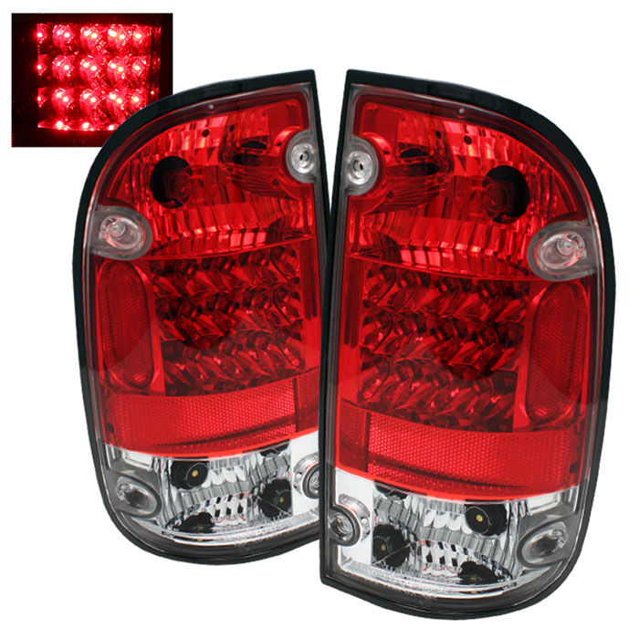 2001-2004 Toyota Tacoma Red/Clear LED Tail Lights - 111-TT01-LED-RC