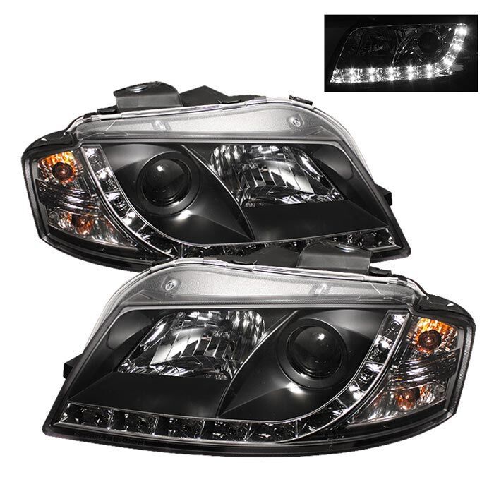 2006-2008 Audi A3 Black LED DRL Projector Headlights - 444-AA306-DRL-BK
