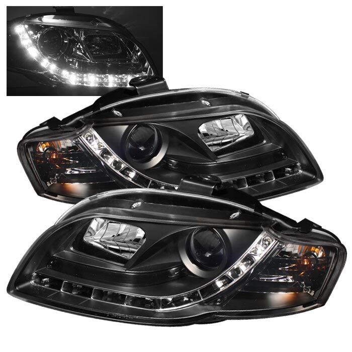 2006-2008 Audi A4 Black LED DRL Projector Headlights - 444-AA405-DRL-BK