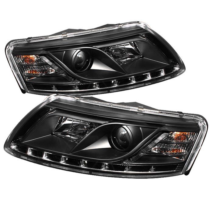 2005-2007 Audi A6 Black LED DRL Projector Headlights - 444-ADA605-DRL-BK