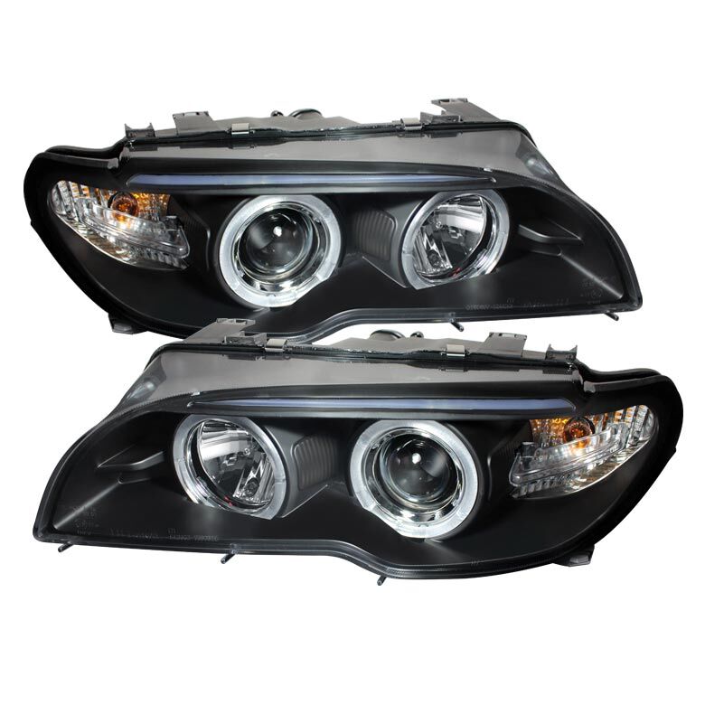 2004-2006 BMW E46 3-Series 2DR Black Halo Projector Headlights - 444-BMWE4604-2D