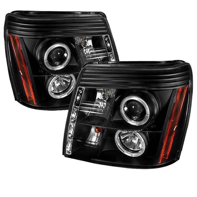 2002-2006 Cadillac Escalade Black Halo + LED DRL Projector Headlights - 444-CE02