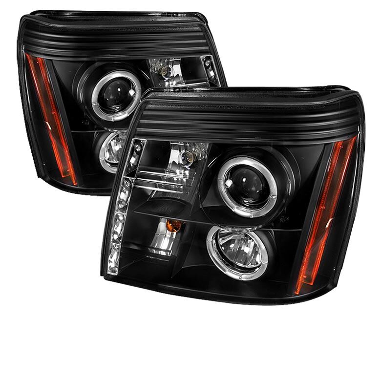 2002-2006 Cadillac Escalade Black Halo + LED DRL Projector Headlights - 444-CE02