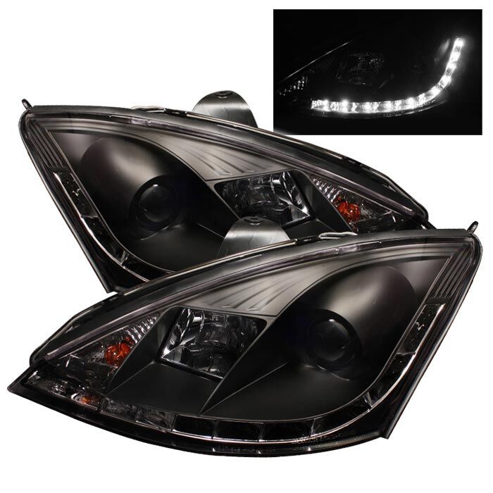 2000-2004 Ford Focus Black LED DRL Projector Headlights - 444-FF00-DRL-BK
