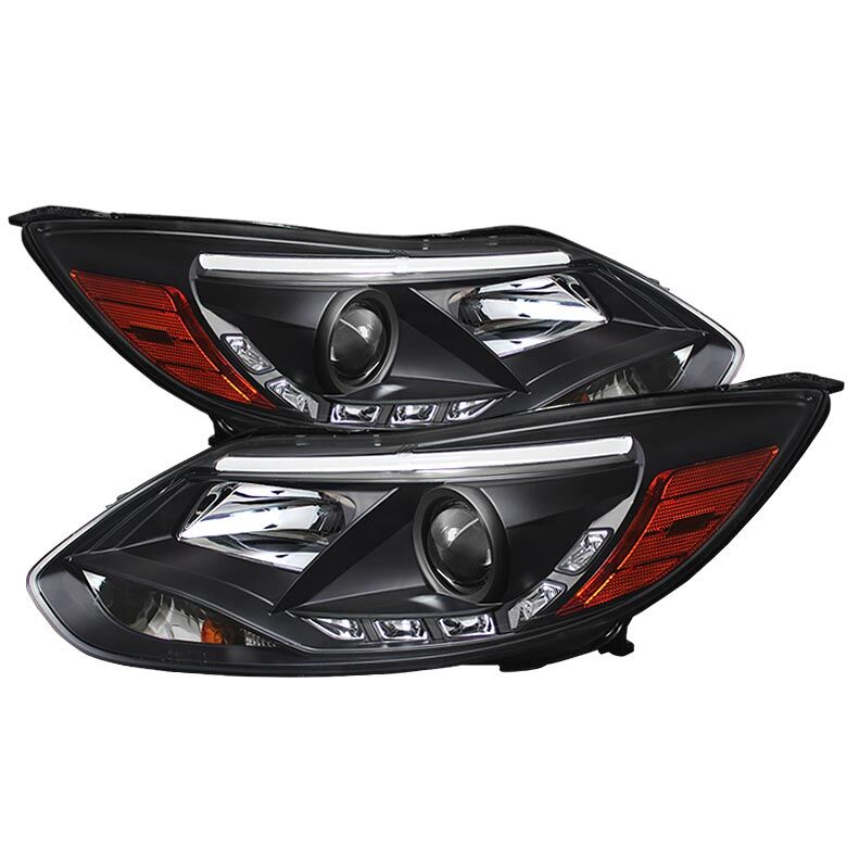 2012-2013 Ford Focus Black LED DRL Projector Headlights - 444-FF12-DRL-BK
