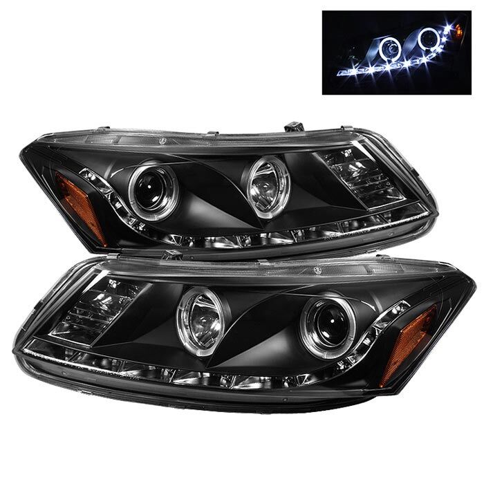 2008-2012 Honda Accord 4DR Black Halo + LED DRL Projector Headlights - 444-HA08-