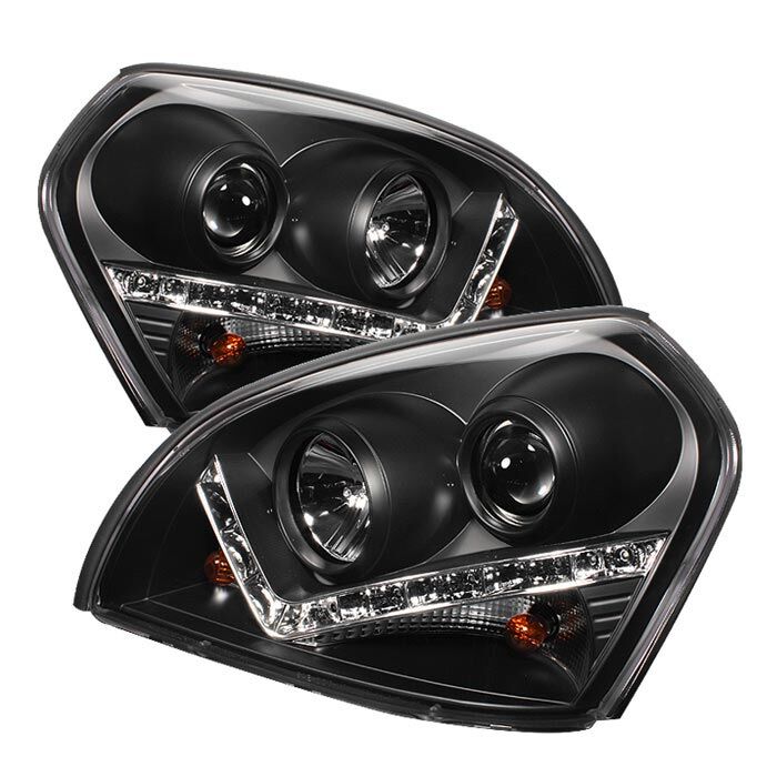 2004-2009 Hyundai Tucson Black LED DRL Projector Headlights - 444-HYTUC04-DRL-BK