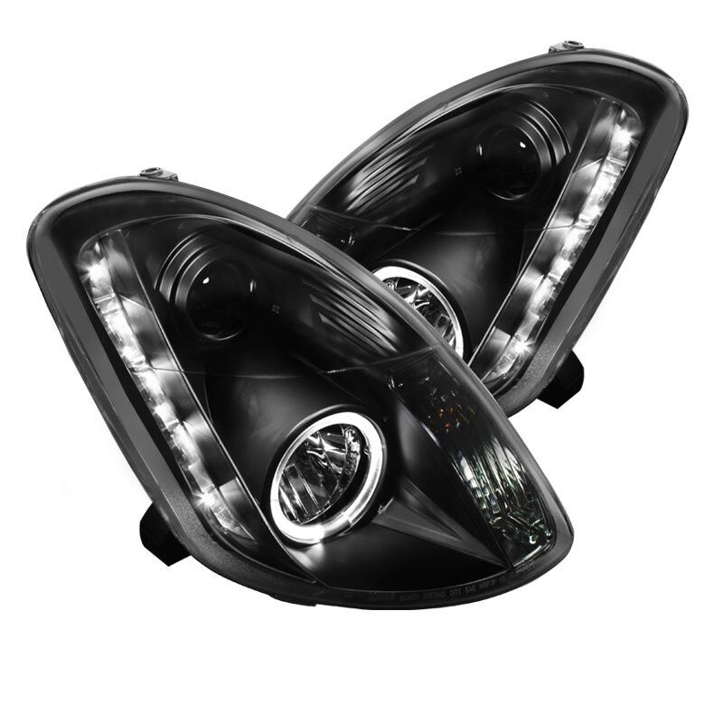 2003-2004 Infiniti G35 4DR Black Halo + LED DRL Projector Headlights - 444-IG350