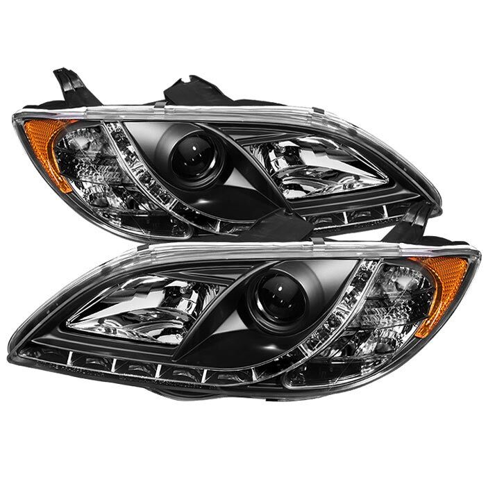 2004-2008 Mazda 3 4DR Black LED DRL Projector Headlights - 444-M304-DRL-BK