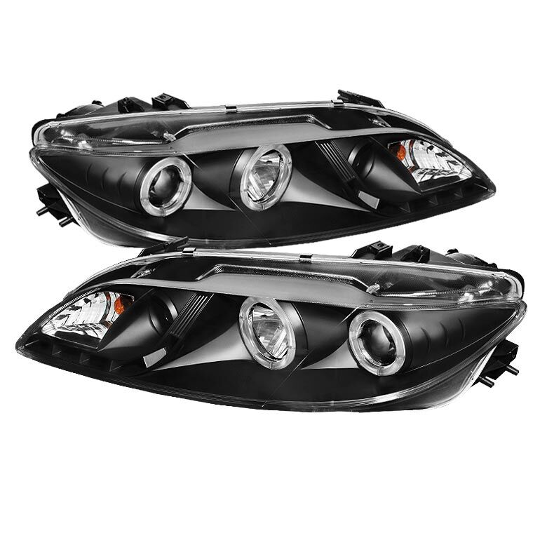 2003-2005 Mazda 6 Black Halo + LED DRL Projector Headlights - 444-M603-FOG-DRL-
