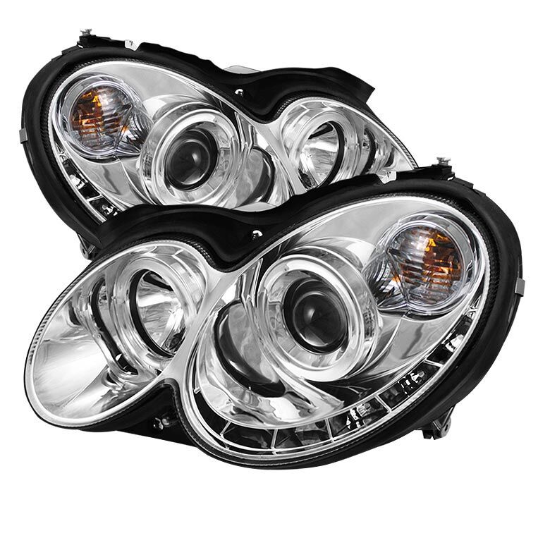 2003-2009 Mercedes Benz CLK Chrome Halo + LED DRL Projector Headlights - 444-MBC