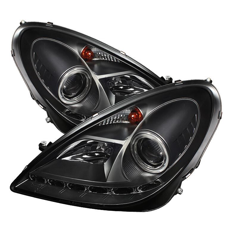 2005-2010 Mercedes Benz SLK Black LED DRL Projector Headlights - 444-MBSLK05-DRL
