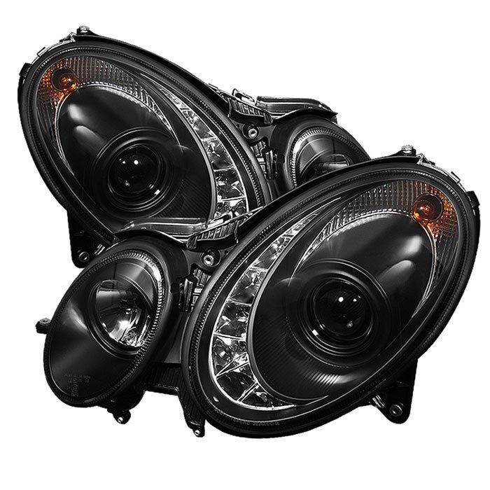 2003-2006 Mercedes Benz E-Class Black LED DRL Projector Headlights - 444-MBW2110