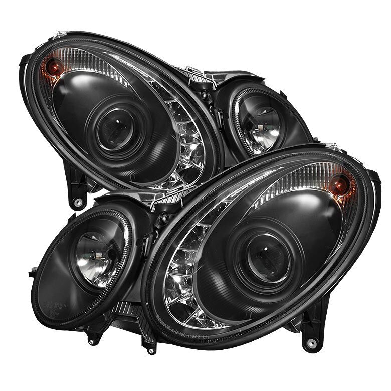 2003-2006 Mercedes Benz E-Class Black LED DRL Projector Headlights - 444-MBW2110
