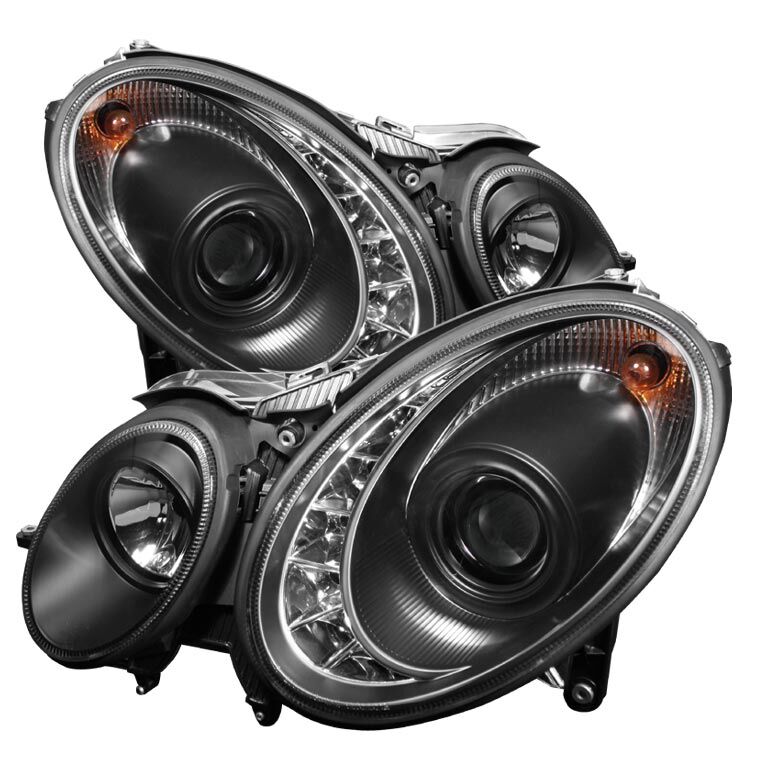 2007-2009 Mercedes Benz E-Class Black LED DRL Projector Headlights - 444-MBW2110