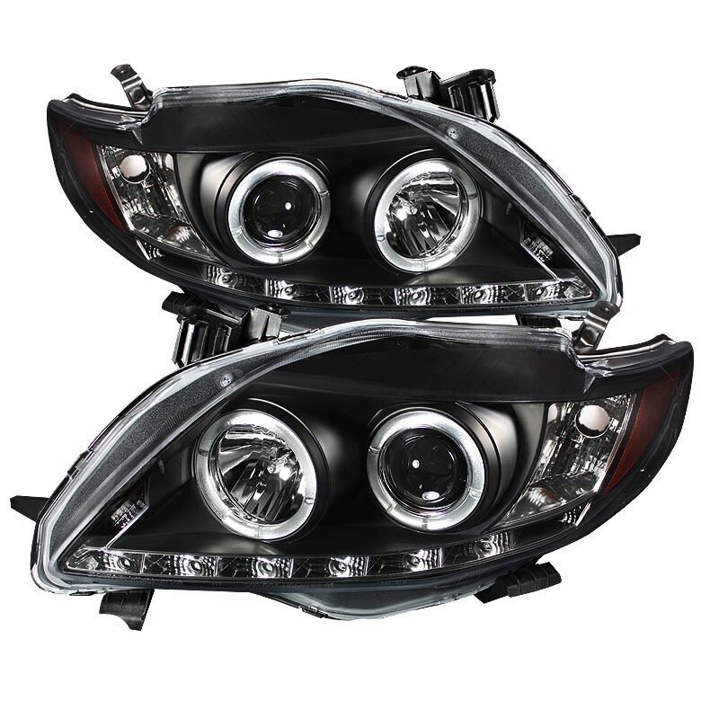 2009-2010 Toyota Corolla Black Halo + LED DRL Projector Headlights - 444-TC09-DR