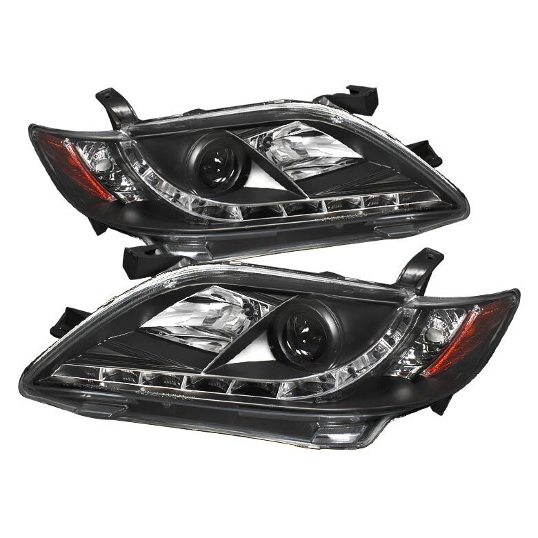 2007-2009 Toyota Camry Black LED DRL Projector Headlights - 444-TCAM07-DRL-BK