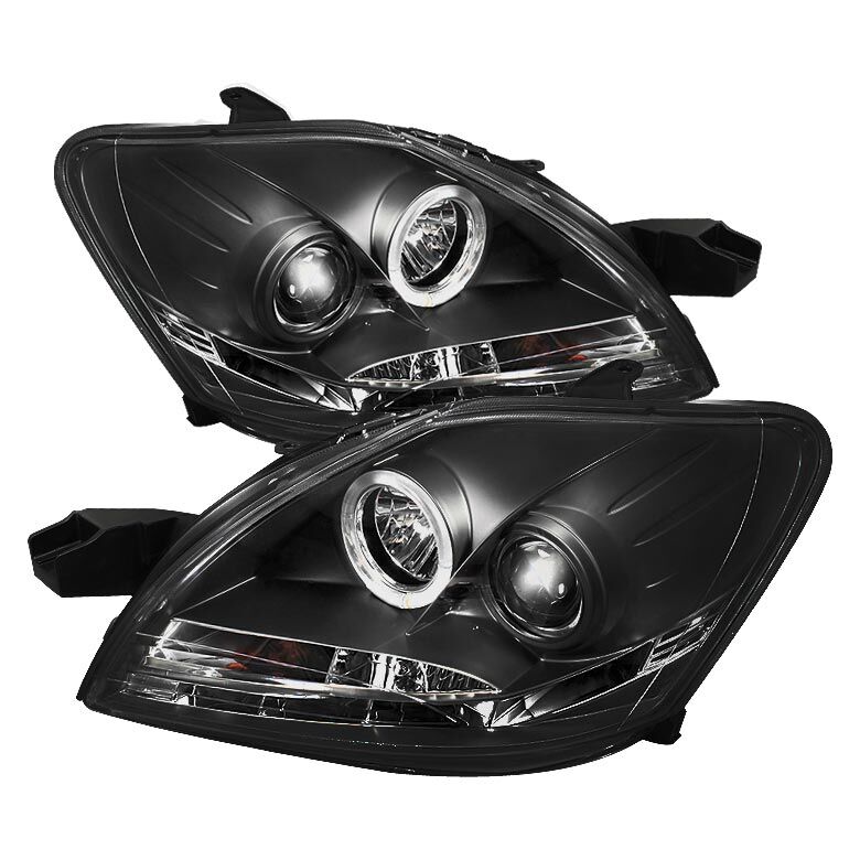 2007-2011 Toyota Yaris 4DR Black Halo + LED DRL Projector Headlights - 444-TYA07