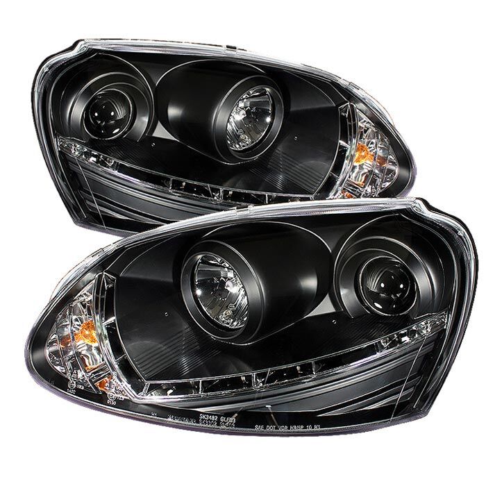 2006-2009 VW Jetta Black LED DRL Projector Headlights - 444-VG06-DRL-BK