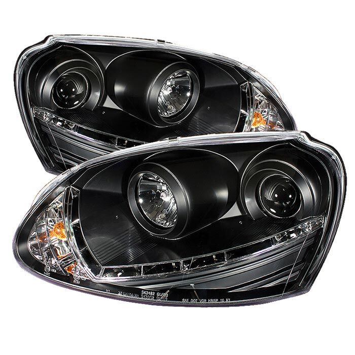 2006-2009 VW GTI Black LED DRL Projector Headlights - 444-VG06-HID-DRL-BK