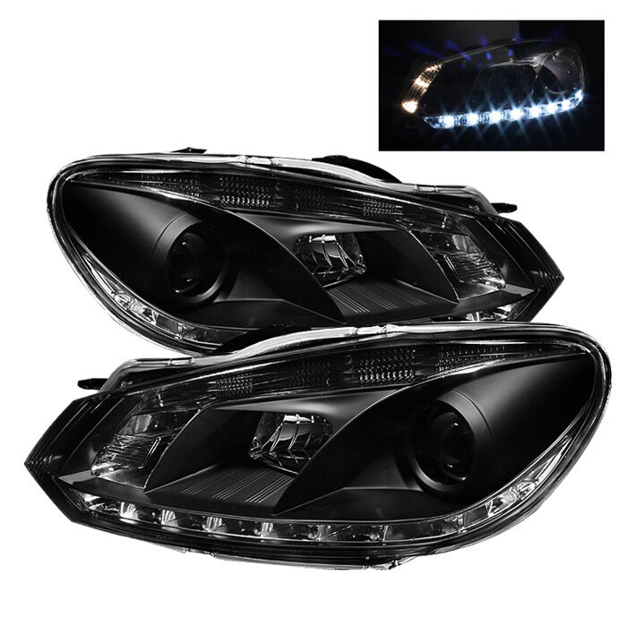 2010-2012 VW GTI Black LED DRL Projector Headlights - 444-VG10-DRL-BK