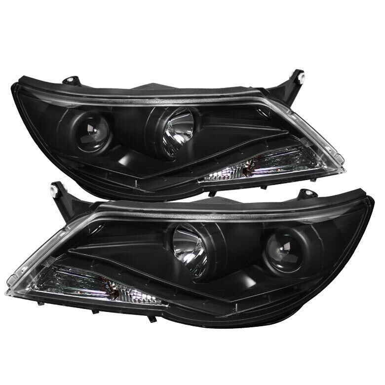 2009-2011 VW Tiguan Black LED DRL Projector Headlights - 444-VTIG09-DRL-BK