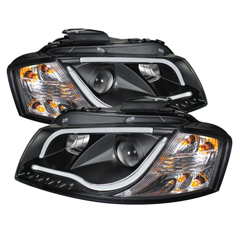 2006-2008 Audi A3 DRL Black Projector Headlights-PRO-YD-AA306-LTDRL-BK