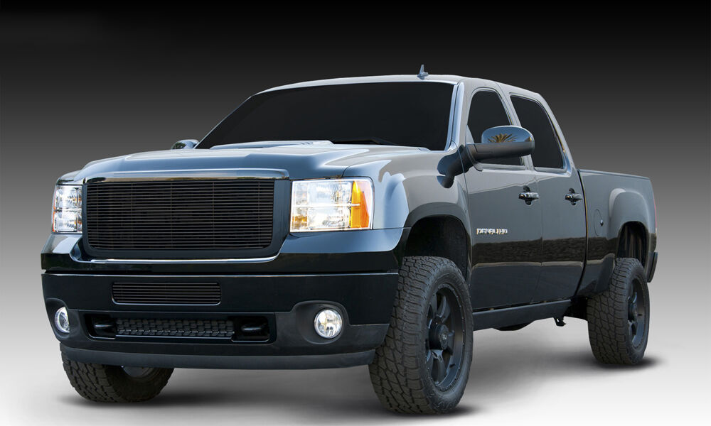 Sierra HD Grille Overlay 11-14 GMC Sierra HD Aluminum Powdercoat Black Billet Series T-REX Grilles - 21209B