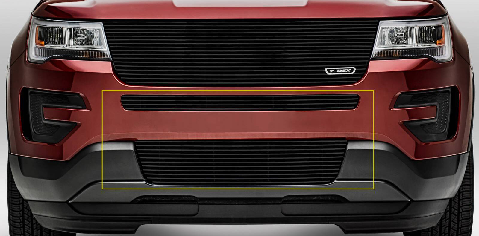 Explorer Bumper Grille Insert 16-18 Ford Explorer Aluminum Powdercoat Black 2 Piece Billet Series T-REX Grilles - 25664B