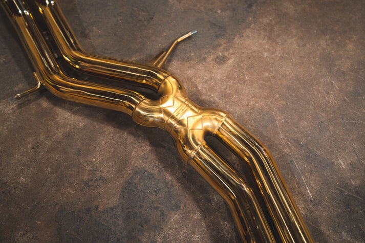 2010-2016 Audi B8, B8.5 S4, S5 3.0, 4.2L Catback T304 Stainless Steel Finished in Anodized Gold, Carbon Fiber 3.5 Inch Outlet Tips by Valvetronic Designs