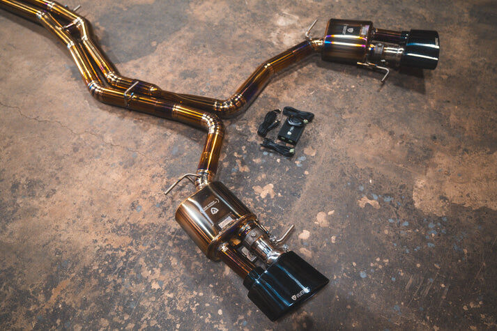 2018-2026 Audi C8 RS6,RS7 4.0L Catback Grade 5 Titanium Bespoke Oval OEM Style Black Stainless Steel Valvetronic Tips by Valvetronic Designs