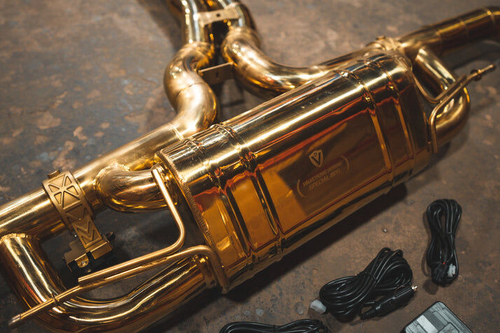 2019-2025 Audi RSQ8 4.0L Catback T304 Stainless Steel Finished in Anodized Gold Reuses OEM Tips by Valvetronic Designs - AUD.RSQ8.VSES.AG